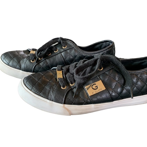 G by Guess Black Quilted Lace Up Sneakers with Gold Accents Size 8 - Picture 3 of 9